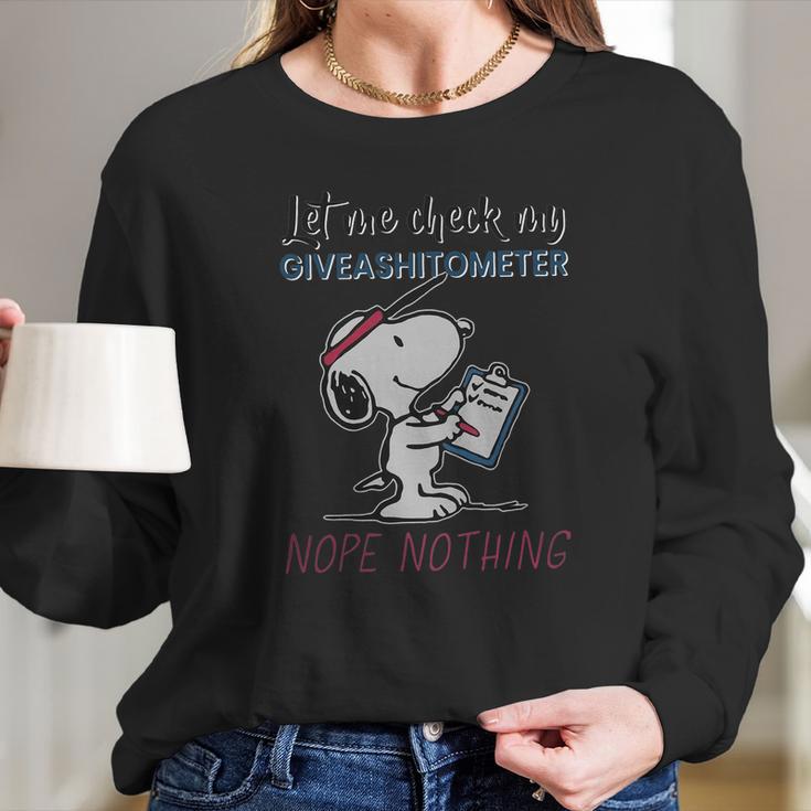 Snoopy Let Me Check My Giveashitometer Nope Nothing Long Sleeve T-Shirt Gifts for Her