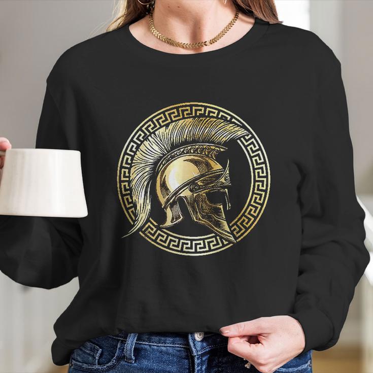 Spartan Helmet Gold Gladiator Sparta Greek Gym Workout Long Sleeve T-Shirt Gifts for Her