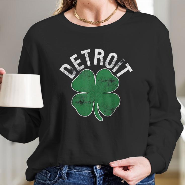 St Patricks Day Shamrock Detroit Michigan Long Sleeve T-Shirt Gifts for Her