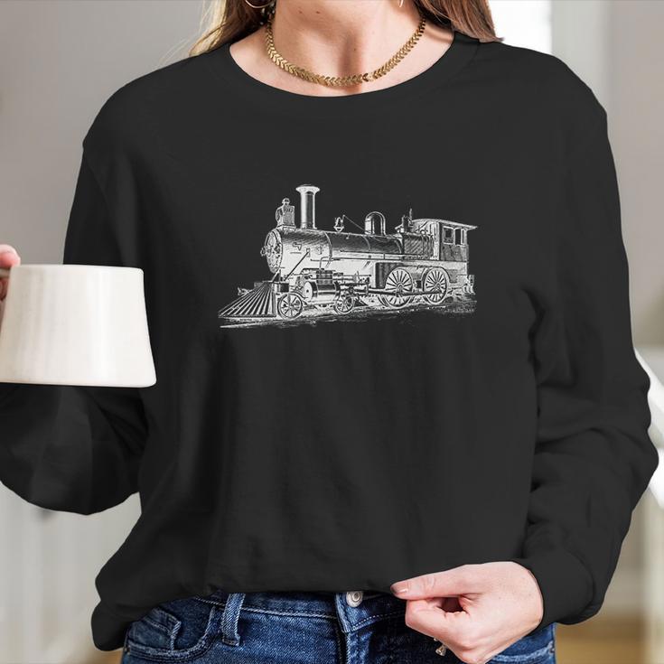 Steam Locomotive Train Engineer Railroad Mechanic Long Sleeve T-Shirt Gifts for Her