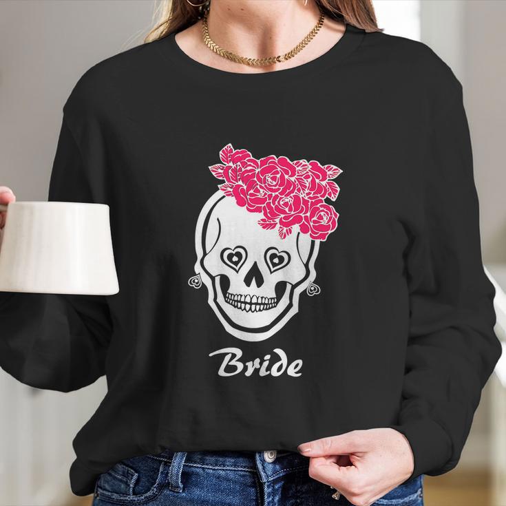 Sugar Skull Halloween Wedding Day Of The Dead Bride Long Sleeve T-Shirt Gifts for Her