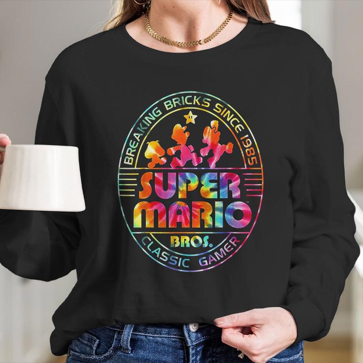 Super Mario Brick Break 85 Tie Dye Logo Graphic Long Sleeve T-Shirt Gifts for Her