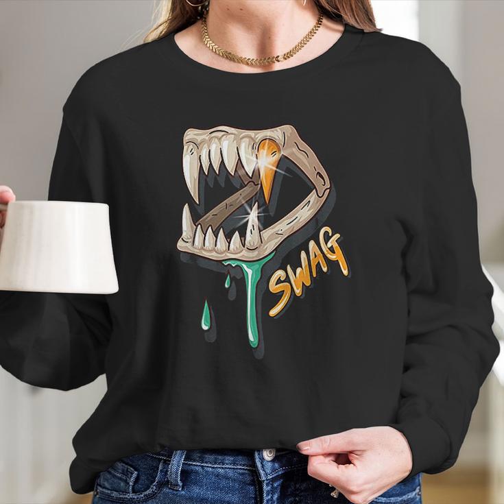 Swag Hip Hop Rapper Dinosaur Long Sleeve T-Shirt Gifts for Her