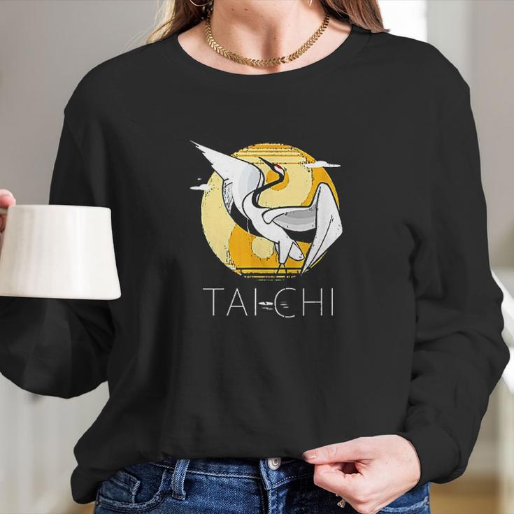 Tai Chi Yin Yang Crane Chinese Art Long Sleeve T-Shirt Gifts for Her