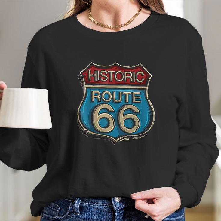 Historic Route 66 Road Sign Highway Long Sleeve T-Shirt Gifts for Her