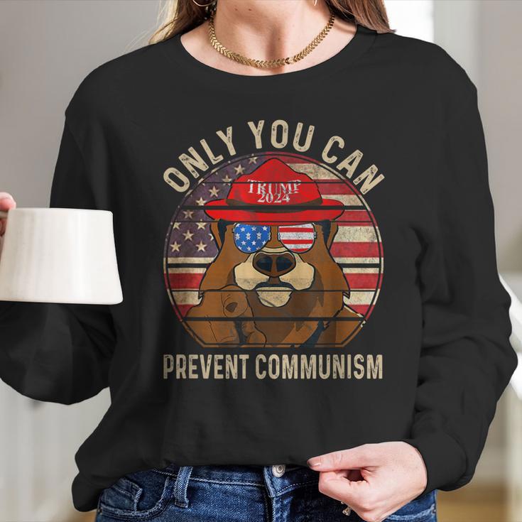 Trump Bear 45 47 Maga 2024 Only You Can Prevent Communism Long Sleeve T-Shirt Gifts for Her