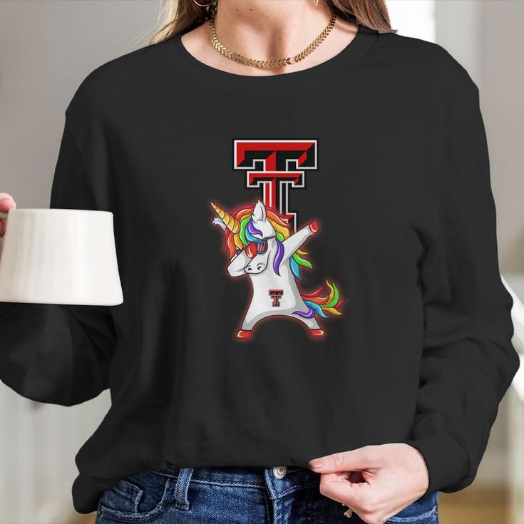 Unicorn Dabbing Texas Tech Fan Long Sleeve T-Shirt Gifts for Her