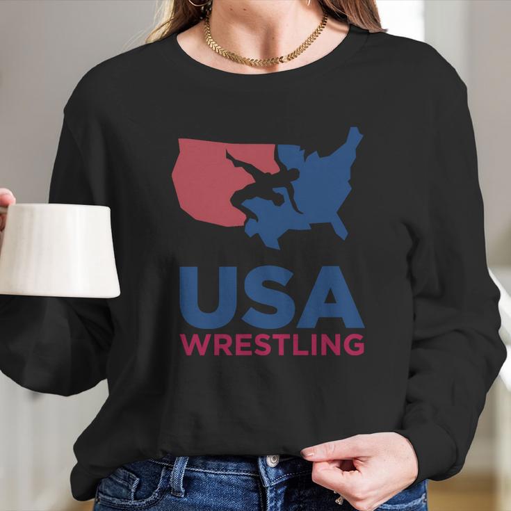 Usa Wrestling Eroded Long Sleeve T-Shirt Gifts for Her