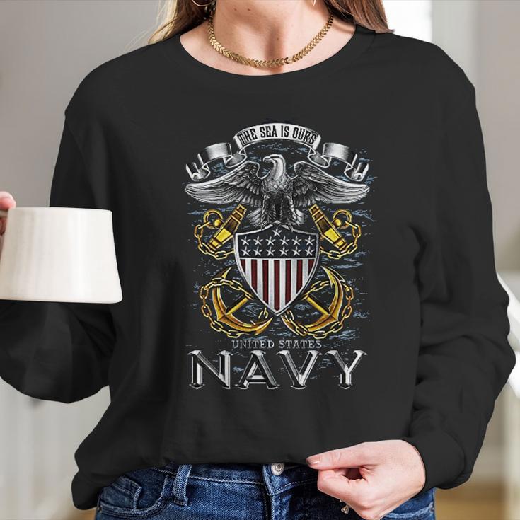 Usn Navy Full Print Eagle Hooded Sweat Long Sleeve T-Shirt Gifts for Her