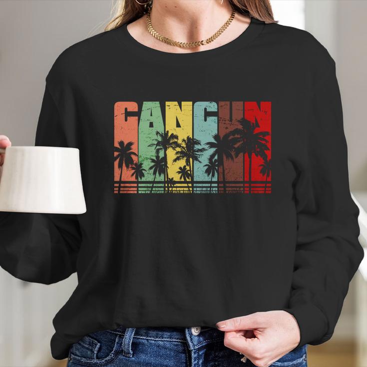 Vintage Retro Cancun Palm Tree Logo Long Sleeve T-Shirt Gifts for Her