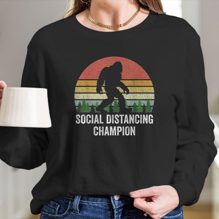 Vintage Retro Social Distancing Champion Funny Bigfoot Long Sleeve T-Shirt Gifts for Her