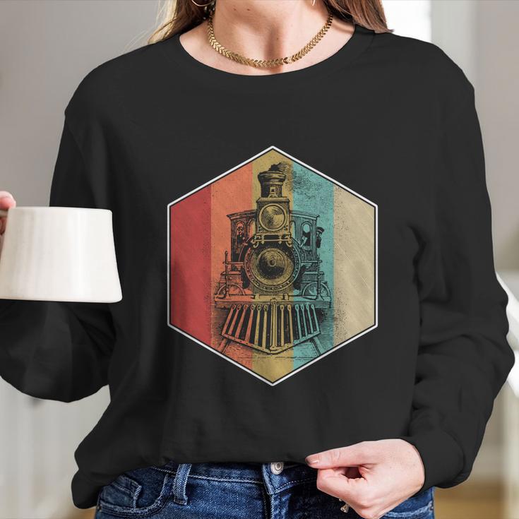 Vintage Retro Train Steam Engine Locomotive Trainspotting Gift Long Sleeve T-Shirt Gifts for Her