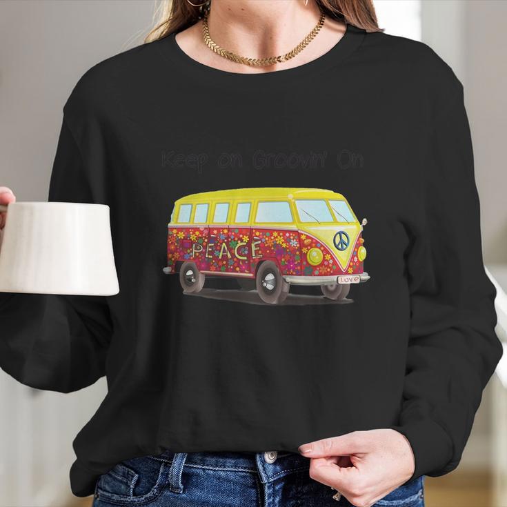 Volkswagen Peace Bus Keep On Groovin On Long Sleeve T-Shirt Gifts for Her