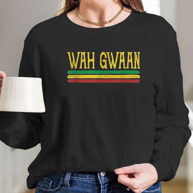 Wah Gwaan Funny Jamaica Jamaican Colors Rasta Reggae Long Sleeve T-Shirt Gifts for Her