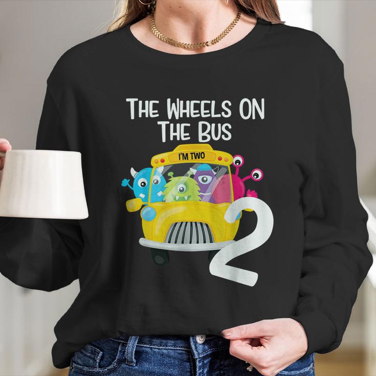 The Wheels On The Bus 2Nd Birthday Party 2 Year Old Toddler Long Sleeve T-Shirt Gifts for Her