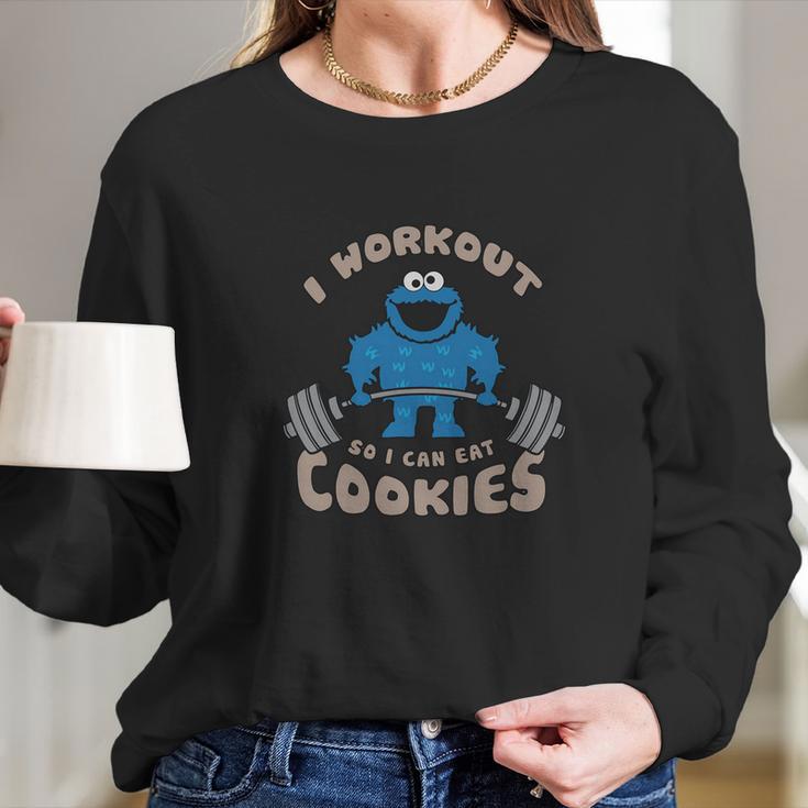 I Workout So I Can Eat Cookies Cookie Monster T-Shirt Long Sleeve T-Shirt Gifts for Her