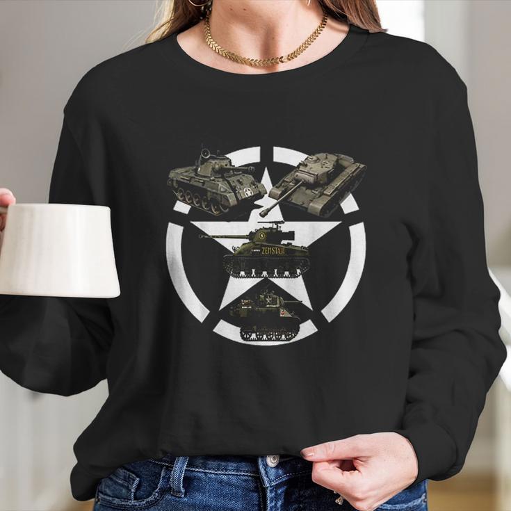 Ww2 Us M26 Pershing M18 Hellcat M5 Stuart M4 Sherman Long Sleeve T-Shirt Gifts for Her