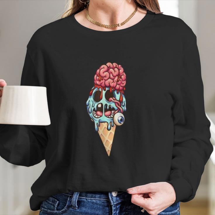 Zombie Ice Cream With The Brain And Eye Popping Out Long Sleeve T-Shirt Gifts for Her