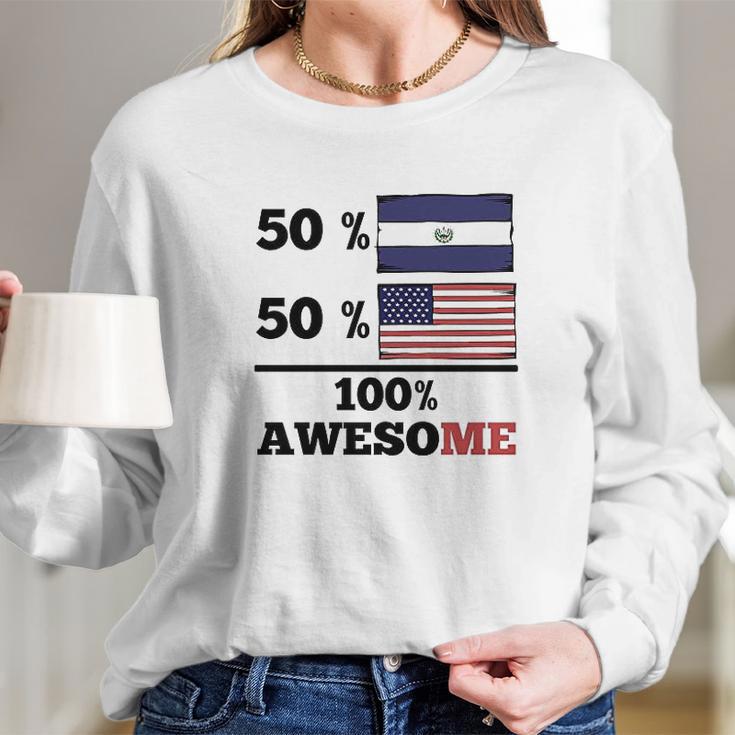 50 El Salvadorian 50 American 100 Awesome Long Sleeve T-Shirt Gifts for Her