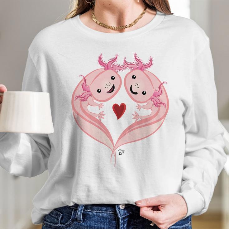 Axolotl Amphibian Love With Heart Valentine Long Sleeve T-Shirt Gifts for Her