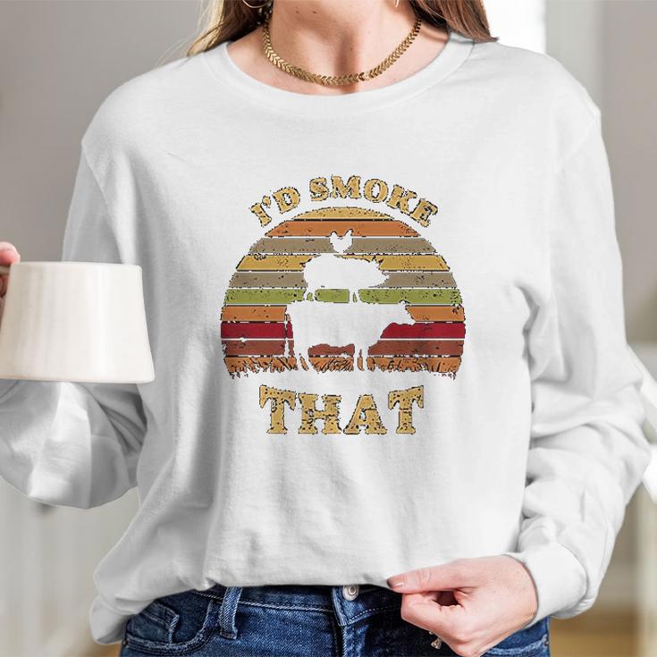 Hisayhe Id That Funny Bbq Grilling Party Vintage Gift Long Sleeve T-Shirt Gifts for Her