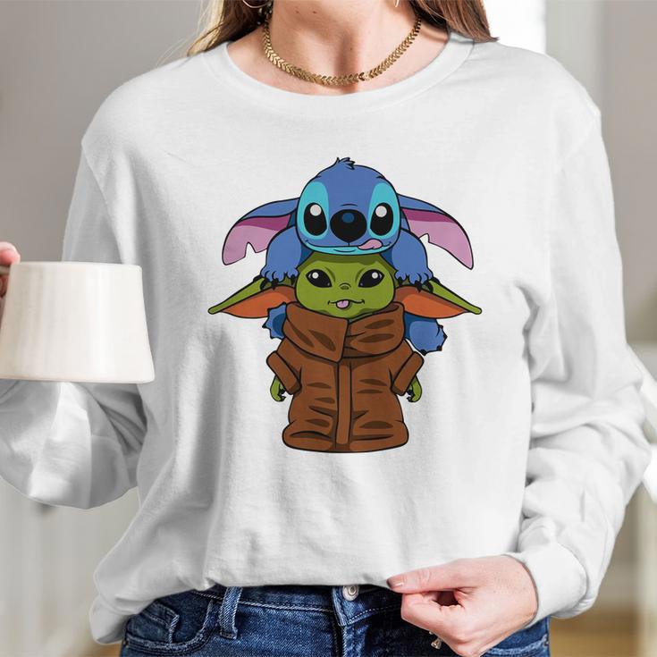 Baby Yoda And Baby Stitch Long Sleeve T-Shirt Gifts for Her