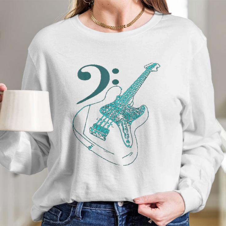 Bass With Clef Neon Bassists Bass Player Long Sleeve T-Shirt Gifts for Her