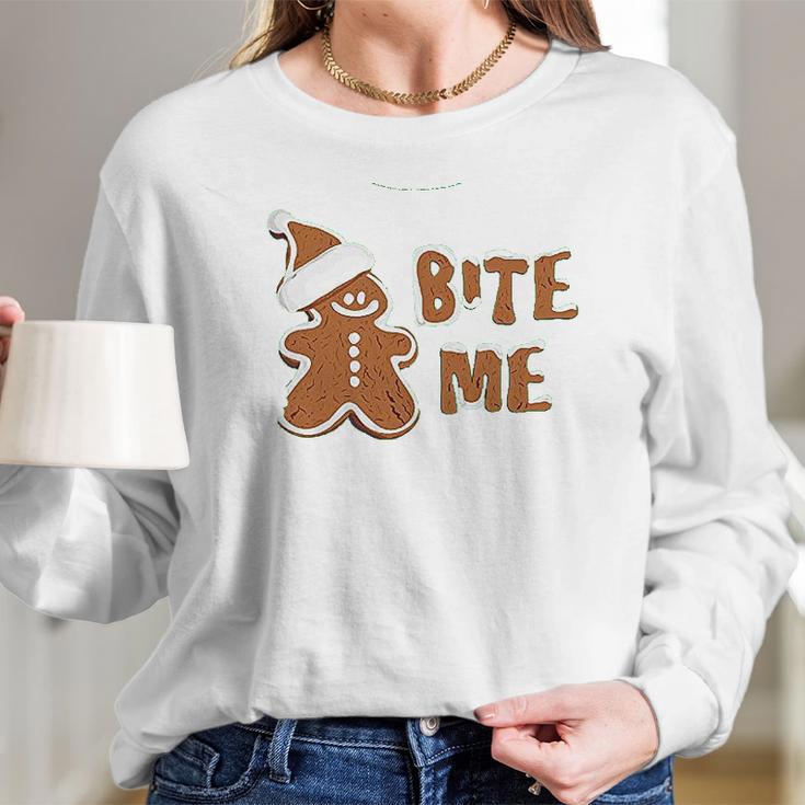 Bite Me Gingerbread Cute Long Sleeve T-Shirt Gifts for Her