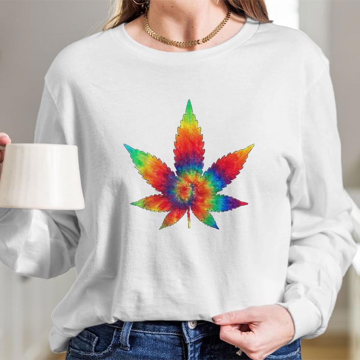 Cannabis Tie Dye Hippie Stoner Gift Long Sleeve T-Shirt Gifts for Her