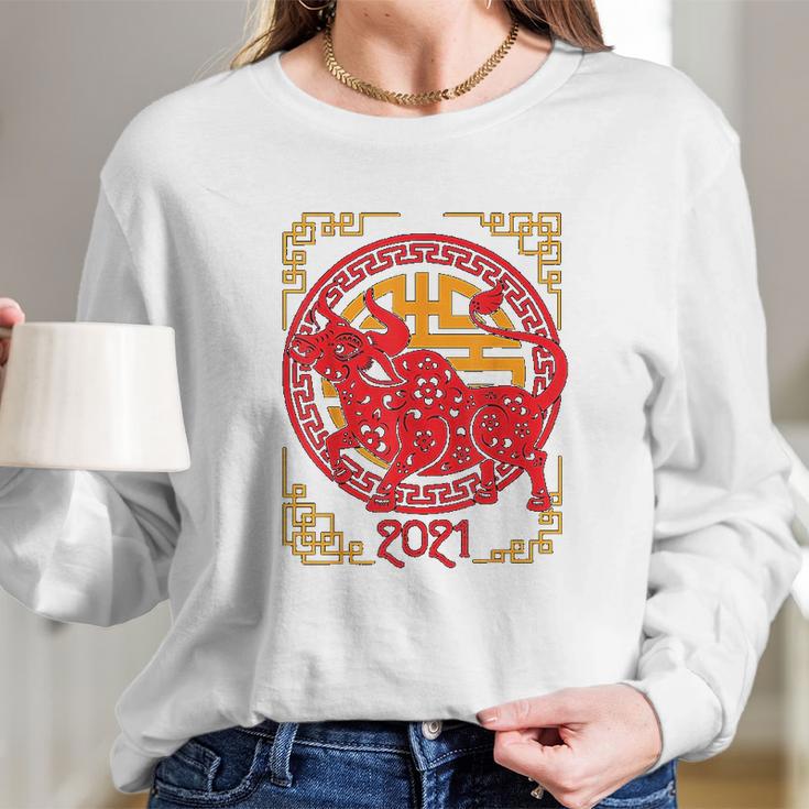 Chinese New Year Of Ox 2021 Ornamental Zodiac Bulls Long Sleeve T-Shirt Gifts for Her