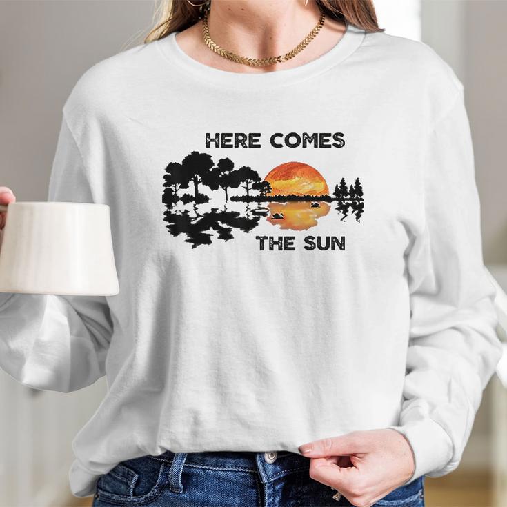 Here Comes The Sun Guitar Silhouette Music Lover Graphic Long Sleeve T-Shirt Gifts for Her