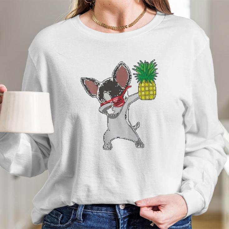 Dabbing Chihuahua Puppy Dog Pineapple Aloha Beach Gift Long Sleeve T-Shirt Gifts for Her