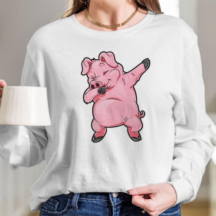 Dabbing Pig Funny Piggy Farm Farmer Pig Dab Dance Long Sleeve T-Shirt Gifts for Her