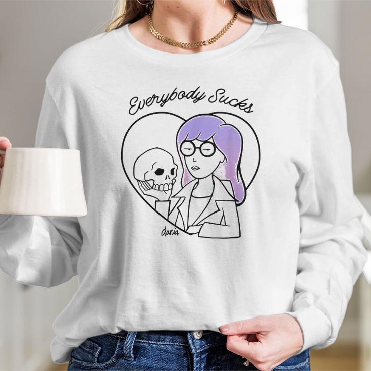 Daria Everybody Macbeth Skull Heart Purple Hair Long Sleeve T-Shirt Gifts for Her