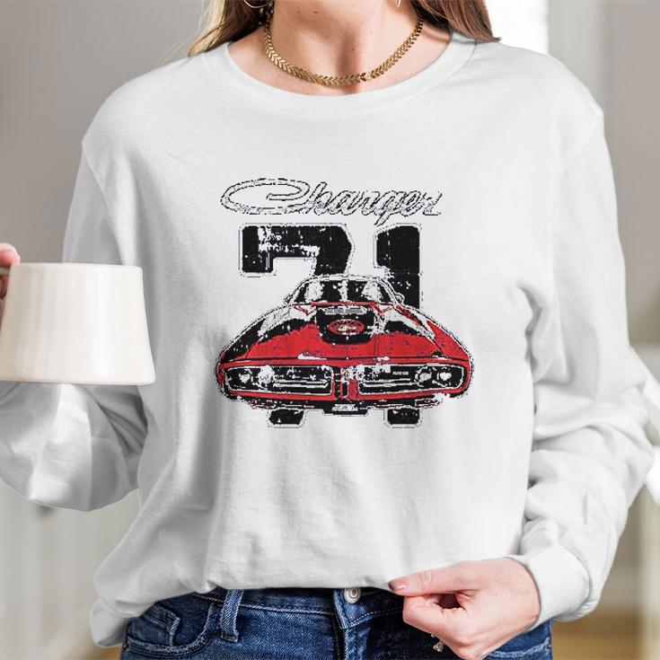 Dodge Charger 71 Distressed American Classic Muscle Car Long Sleeve T-Shirt Gifts for Her