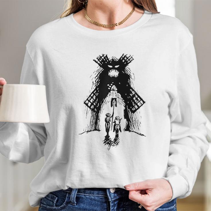 Don Quixote And Sancho Vs Monster Windmill Long Sleeve T-Shirt Gifts for Her