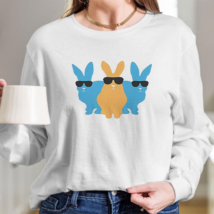 Easter For Men Hip Trio Bunnies Funny Graphic Hipster Easter Bunny Long Sleeve T-Shirt Gifts for Her