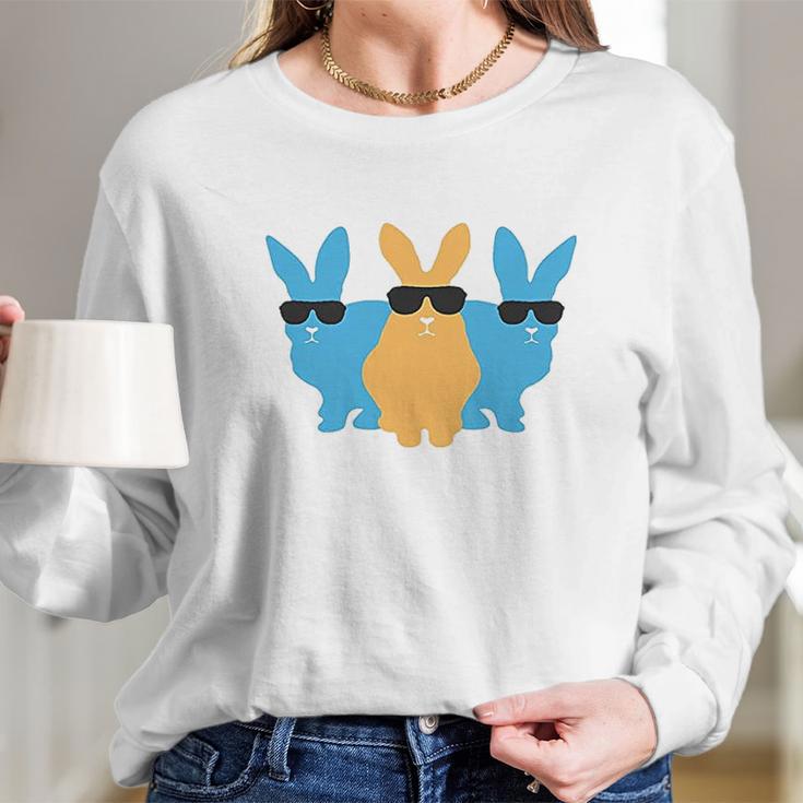 Easter For Men Hip Trio Bunnies Funny Graphic Hipster Easter Bunny Long Sleeve T-Shirt Gifts for Her