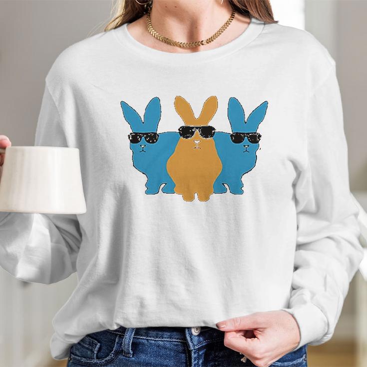 Easter For Men Hip Trio Bunnies Funny Graphic Hipster Easter Bunny Long Sleeve T-Shirt Gifts for Her