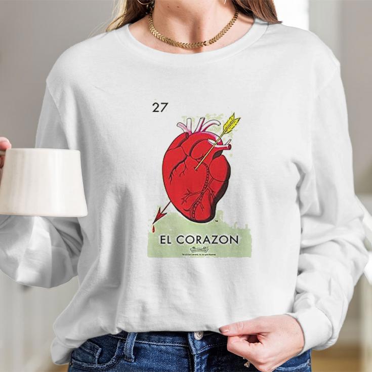 El Corazon Heart Loteria Card Mexican Bingo Long Sleeve T-Shirt Gifts for Her