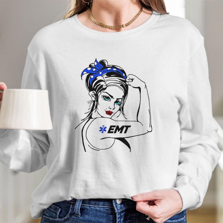 Ems Emergency Emt Rosie The Riveter Long Sleeve T-Shirt Gifts for Her