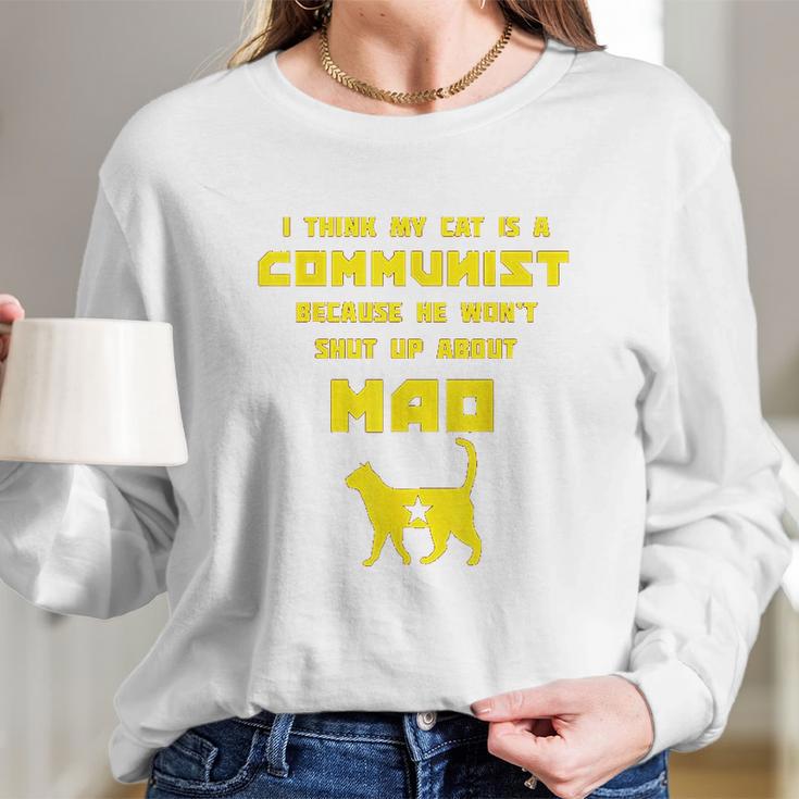 Funny Cat Joke Communist Meow Long Sleeve T-Shirt Gifts for Her