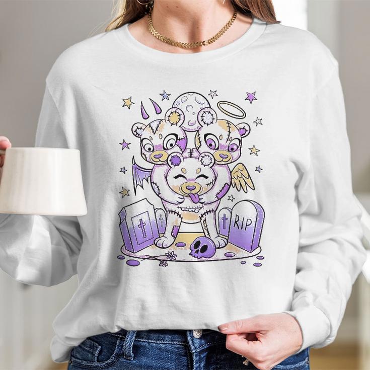 Funny Gift Tee Cute Kawaii Pastel Goth Clothes Creepy Bear Long Sleeve T-Shirt Gifts for Her