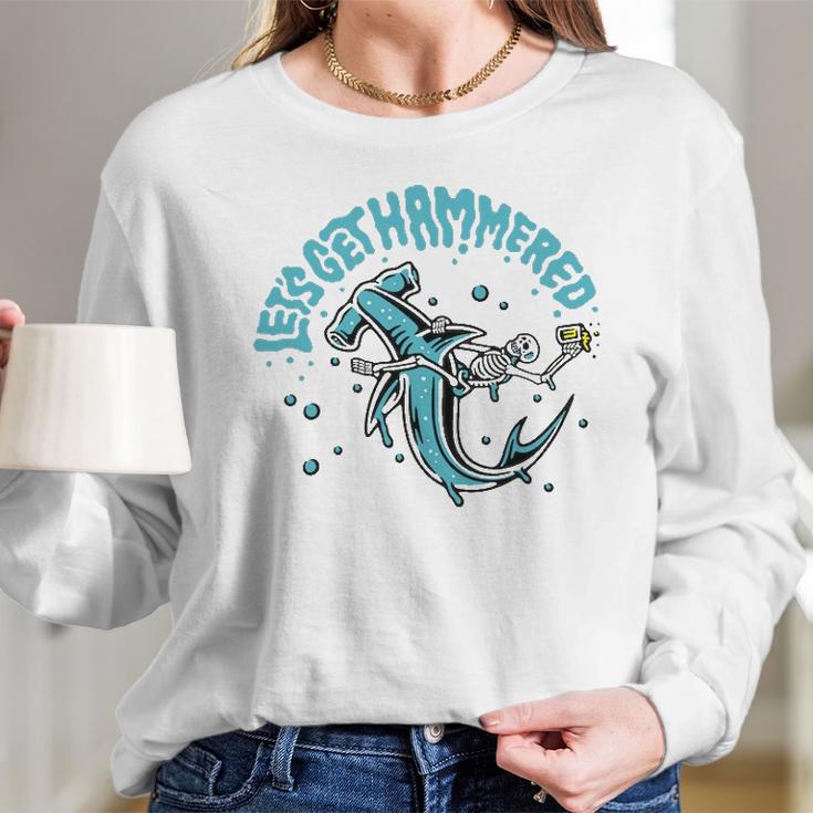 Funny Hammerhead Shark Drinking Pun Lets Get Hammered Party V2 Long Sleeve T-Shirt Gifts for Her