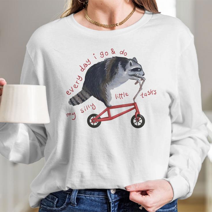 Funny Raccoon On Bike Do Silly Thing Long Sleeve T-Shirt Gifts for Her