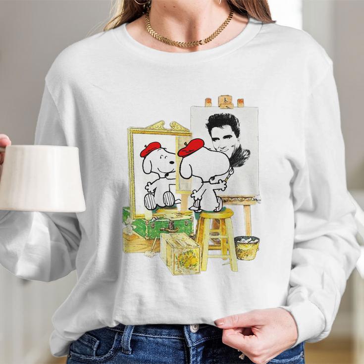 Funny Snoopys Painting The Picture - Elvis Presley Long Sleeve T-Shirt Gifts for Her