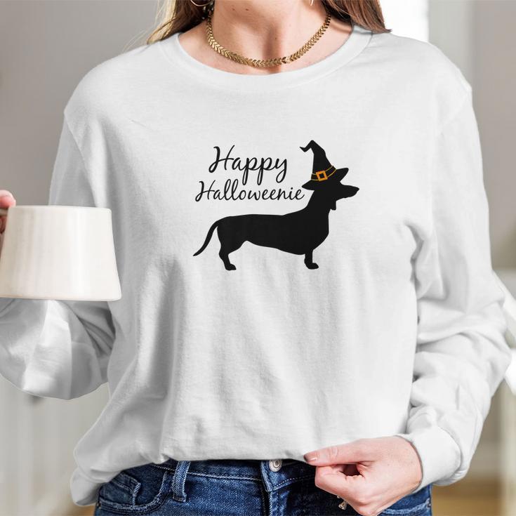 Happy Halloweenie Dachshund Wiener Dog Halloween Tee Long Sleeve T-Shirt Gifts for Her