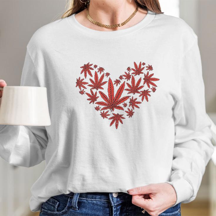 Heart Funny Valentines Day Cannabis 420 Pot Stoner Gift Long Sleeve T-Shirt Gifts for Her