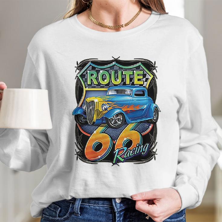 Hot Rod Route 66 Sign American Muscle Classic History Long Sleeve T-Shirt Gifts for Her