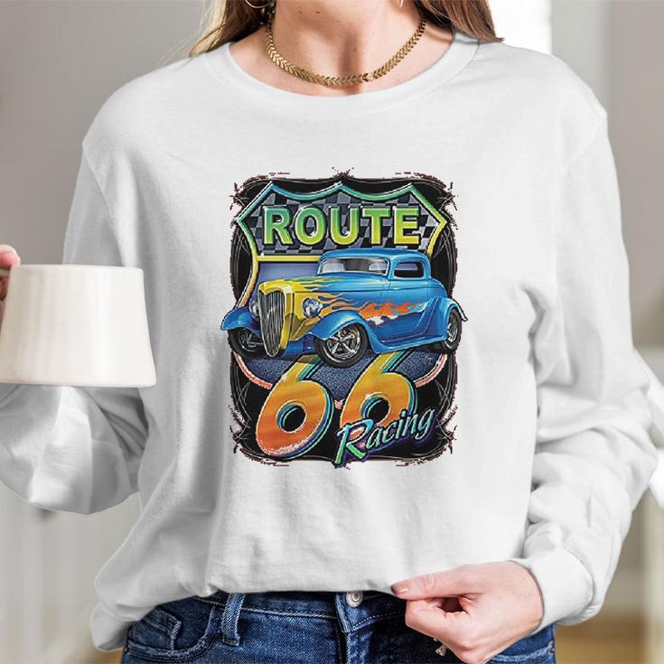 Hot Rod Route 66 Sign Long Sleeve T-Shirt Gifts for Her